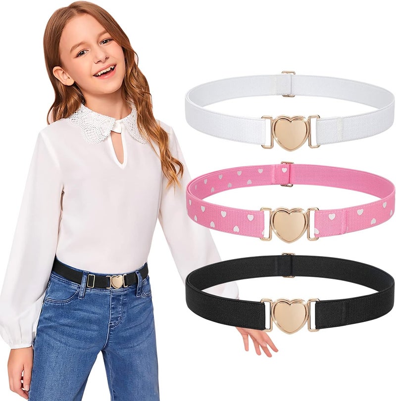 Jas. Good Elastic Belts for Toddler Kids Adjustable Boys Girls Teens Stretch Belts with Heart Buckle for Back to School - Image 1